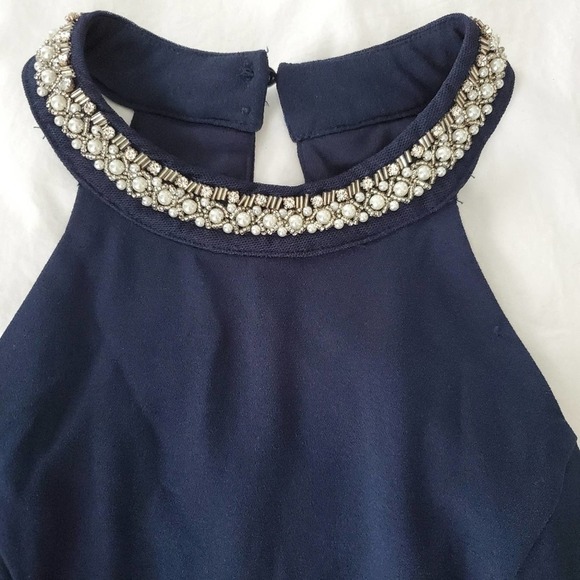 One Clothing High Neck A-Line Dress Navy Sz Small - Picture 3 of 6